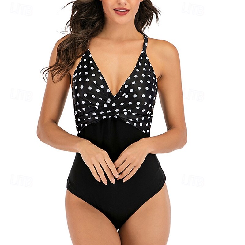 Women's One Piece Swimsuit Open Back Swimwear Floral Swimwear Black White Breathable Quick Dry Sleeveless - Swimming Surfing Snorkeling Summer2