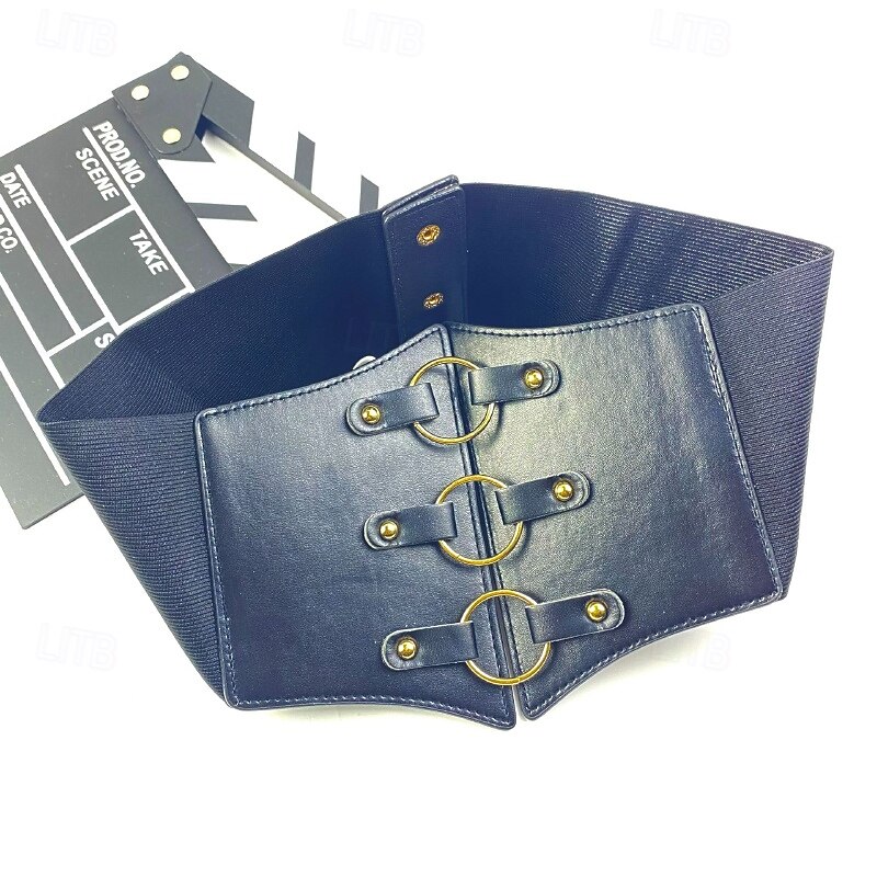 Women's Belt PU Silver Wide Belt Street Date Round Dots3