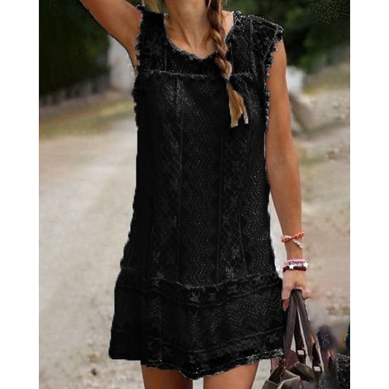 Women's Mini Dress White Dress Fashion Classic Modern Outdoor Vacation Holiday Regular Fit Plain Sleeveless Crew Neck Black White Red Summer4