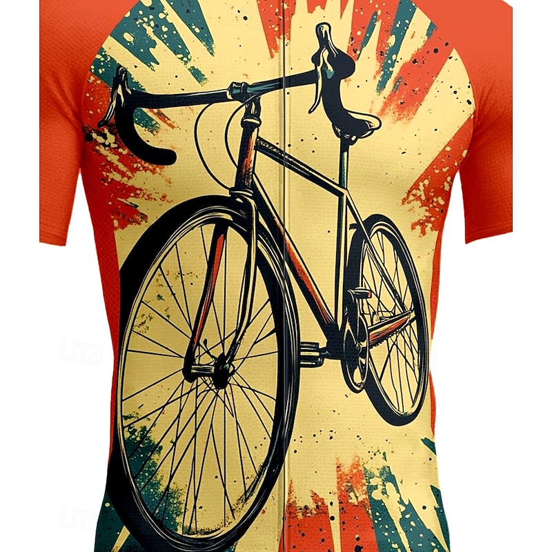 Men's Cycling Jersey Graphic Geometric Short Sleeve Bike Tee Tshirt Jersey Top with 3 Rear Pockets UV Resistant Quick Dry Front Zipper Reflective Strips Sports Orange Clothing Apparel3