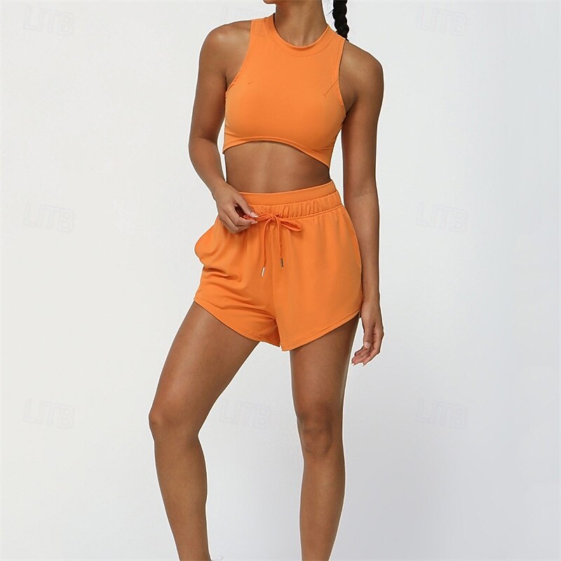 Women's Solid Colored Sports Set Tennis Set Two-piece Suit Sleeveless Wide Waistband Breathable Tennis Golf Pickleball Shorts Top Yellow Purple Tennis Clothing3