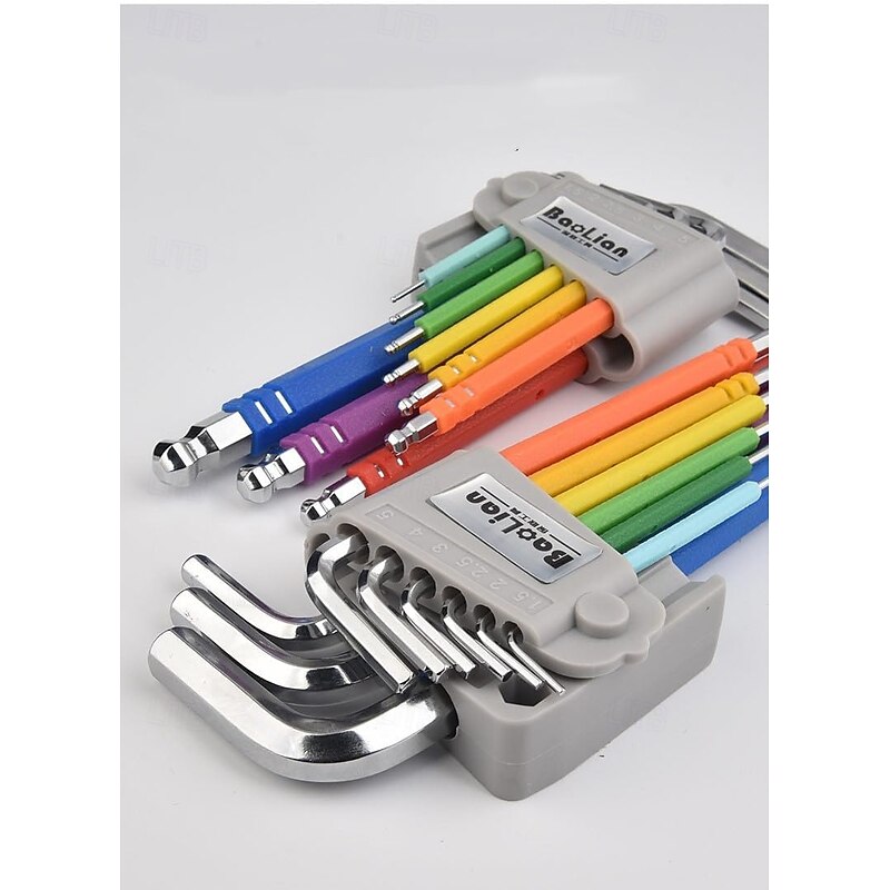 9 pcs Rainbow Allen Wrenches Set, Hex Key Set with Colored Short and Long Arm, Ball and Torx End, Metric3