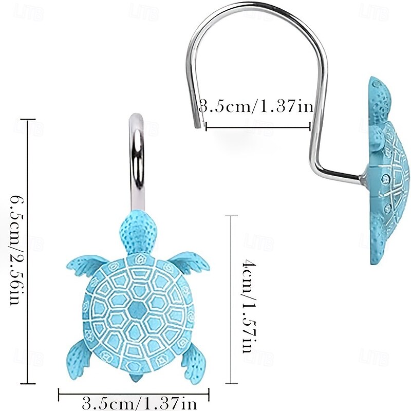 Nautical Blue Sea Turtles Beach Theme Shower Curtain Hooks 12pcs, Ocean Decor Shower Hooks for Shower Curtain, Tropical Shower Curtain Rings Rust Proof Shower Curtain2