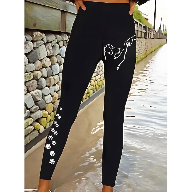 Women's Leggings Vacation Fashion Ethnic Style Ankle-Length High Waist Graphic Dog Abstract Printing Soft Breathable Stretchy Vacation Casual Daily Black Spring Regular Fit