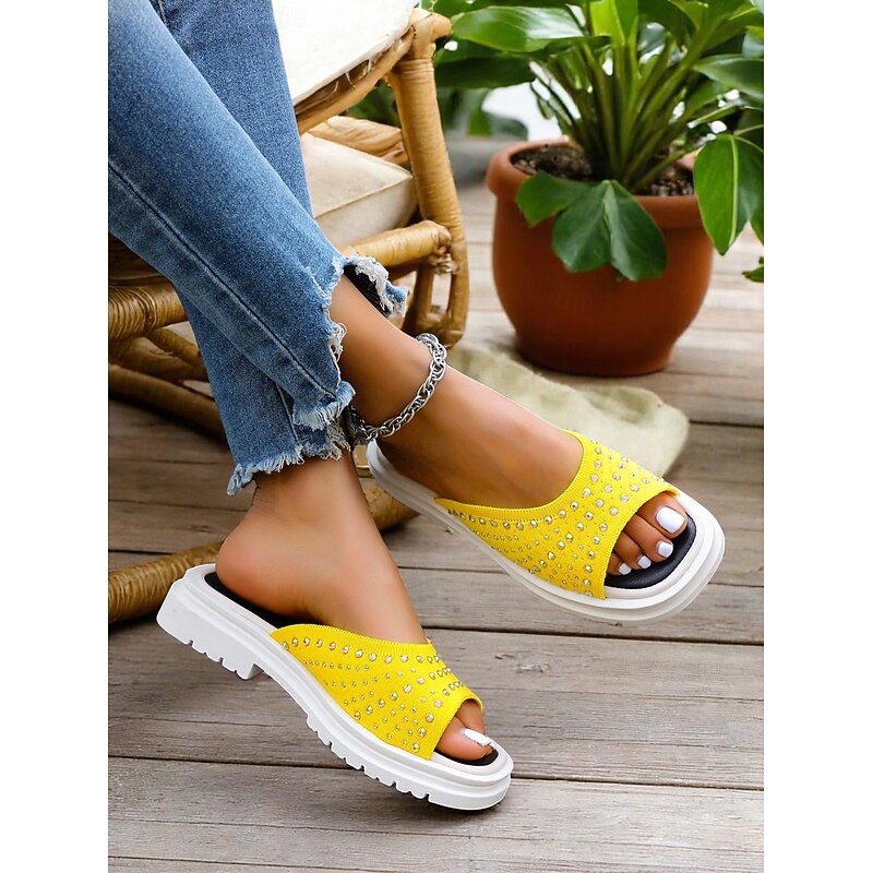 Women's Flyknit Sandals - Stylish Yellow Design with Comfortable Footbed, Ideal for Comfortable Walks and Summer Daily Wear3