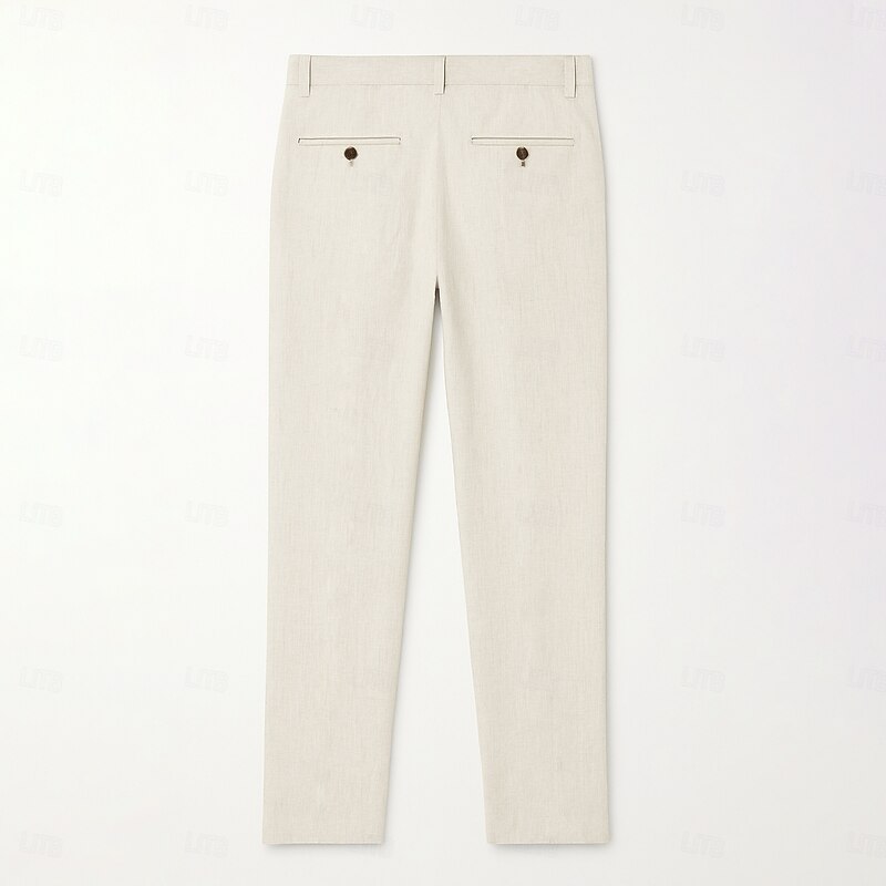 Men's 100% Linen Pants Solid Color Breathable Full Length Formal Wedding Outdoor Elegant Vacation Navy Blue Beige Micro-elastic4
