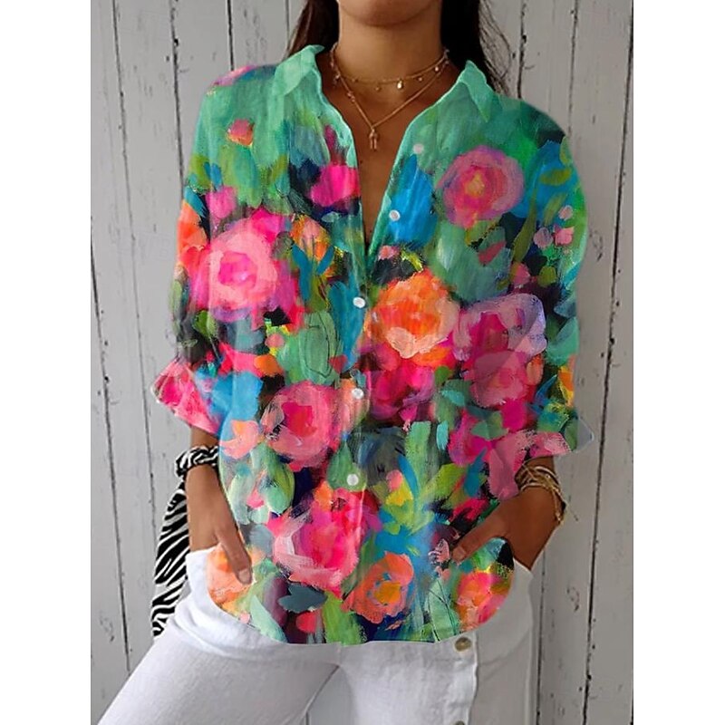 Women's Linen Like Shirt Floral Graphic Stylish Casual Regular Tops Daily Holiday Going out s Yellow Red Blue Green Spring3