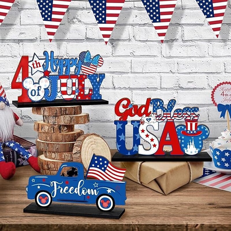 3 Pieces Patriotic Wooden Decorations 4th of July Independence Day Decorations Patriotic Table Decorations Wooden Table Centerpieces  Decorations for American Memorial Day Veteran Day Party Decor3