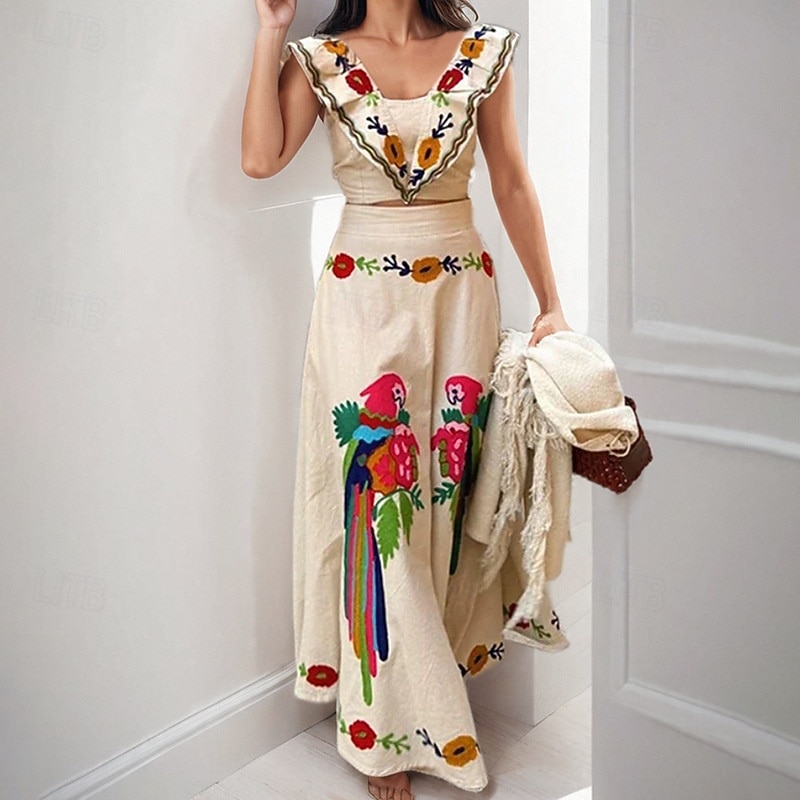 Women's Fashion Streetwear Skirt Sets Sleeveless V Neck Animal Print Daily Wear Date Beige Summer Regular Fit - Main Image