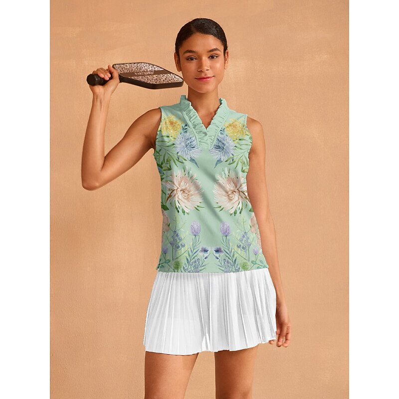 Women's Golf Polo Shirt Light Green Sleeveless Top Ladies Golf Attire Clothes Outfits Wear Apparel