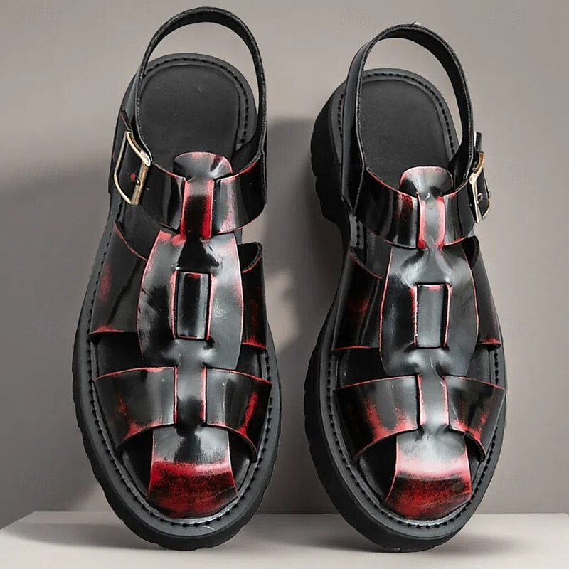 Men's Black Faux Leather Gladiator Sandals - Durable and Stylish Sandals for Summer Adventures