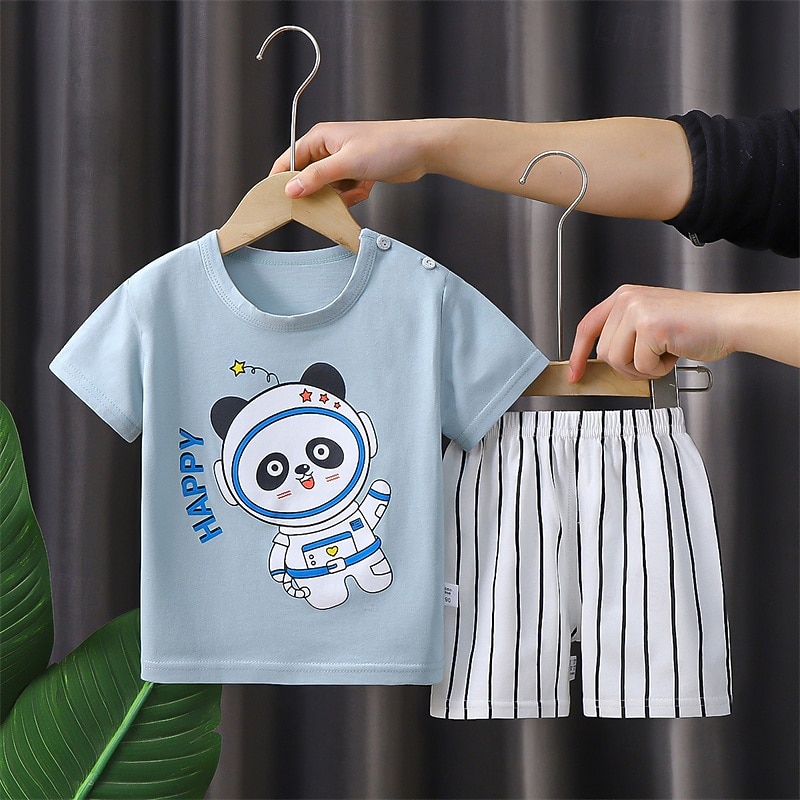 2 Pieces Kids Girls' Animal Crewneck T-shirt & Shorts Set Short Sleeve Fashion Outdoor 4 years+ Summer Pink Blue Light Blue2