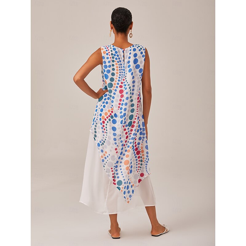 Colorful Polka Dot Flowy Chiffon Layered Maxi Dress2