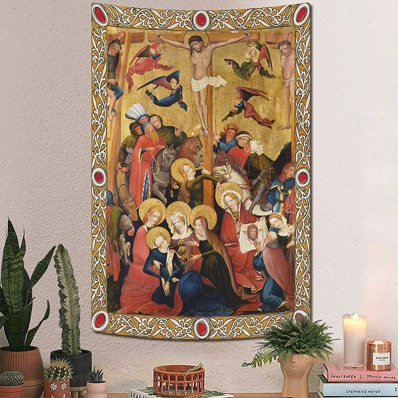 Medieval Tapestry Middle Age Tapestry Religious Art Large Tapestry Mural Decor Photograph Backdrop Home Bedroom Living Room Decoration The Crucifixion by Master of the Middle Rhine3