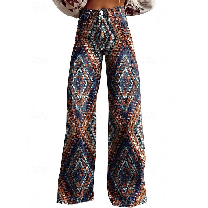 Retro Vintage 1970s Y2K Pants Wide Legged Pants Hippie Disco High Waist Tribal Faux Jeans Style Fancy Dress Women's Carnival Casual Daily Music Festival Retro Theme Party Adults' Pants3