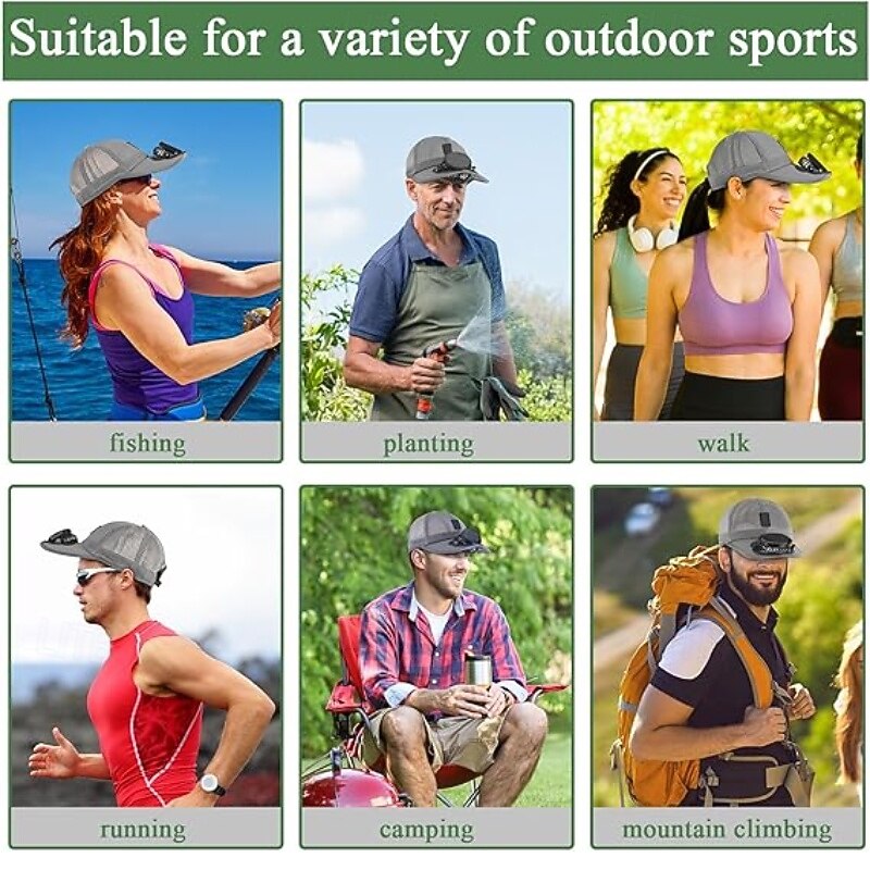 Solar Fan Hat Baseball Cap with Solar Fan Golf Hat USB Charging Fan Breathable Mesh Hat with Fan Unisex for Summer Travel3