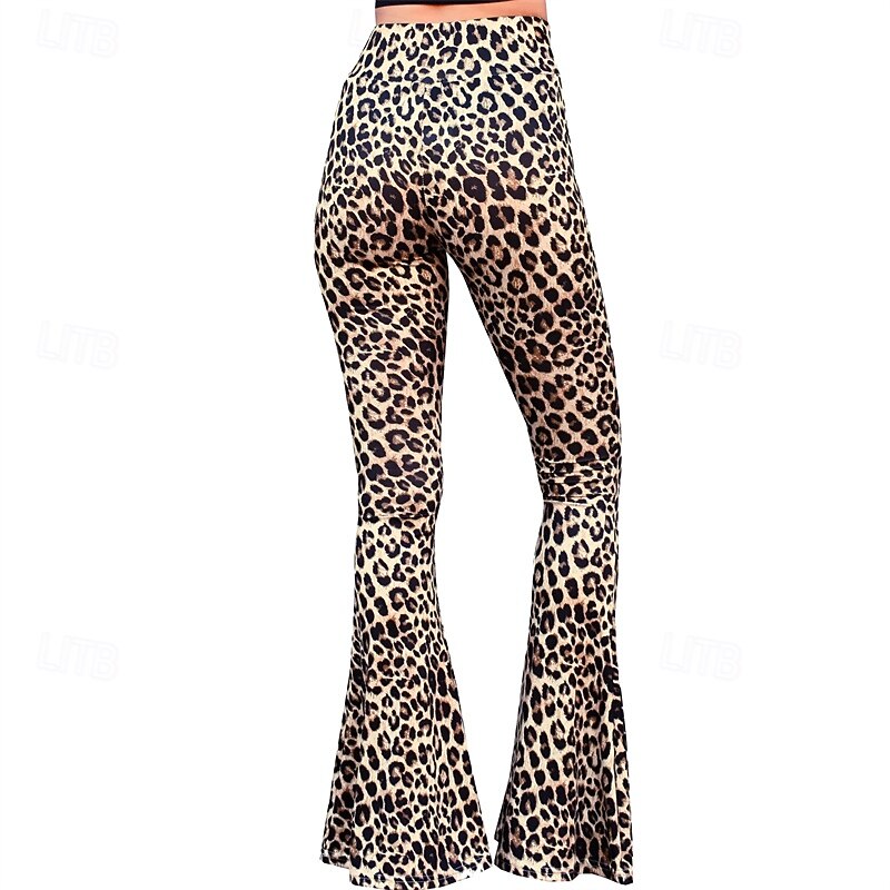 Retro Vintage Boho 1970s Bell Bottoms Pants Flare Leggings Flared Trousers Disco High Waist Animal Leopard Fancy Dress Women's Halloween Carnival Vacation Music Festival Festival Adults' Pants3