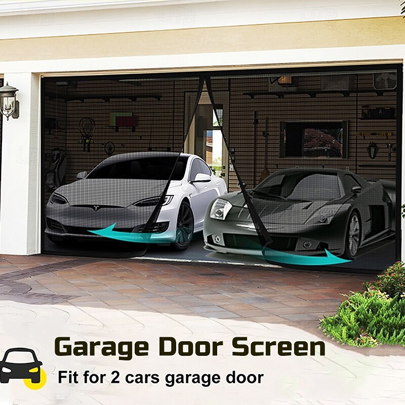 Garage Door Screen 488 x 213 cm / 16 x 7 ft for 2 Cars Heavy-Duty Fiberglass Mesh for Quick Entry Self Sealing Magnet Retractable