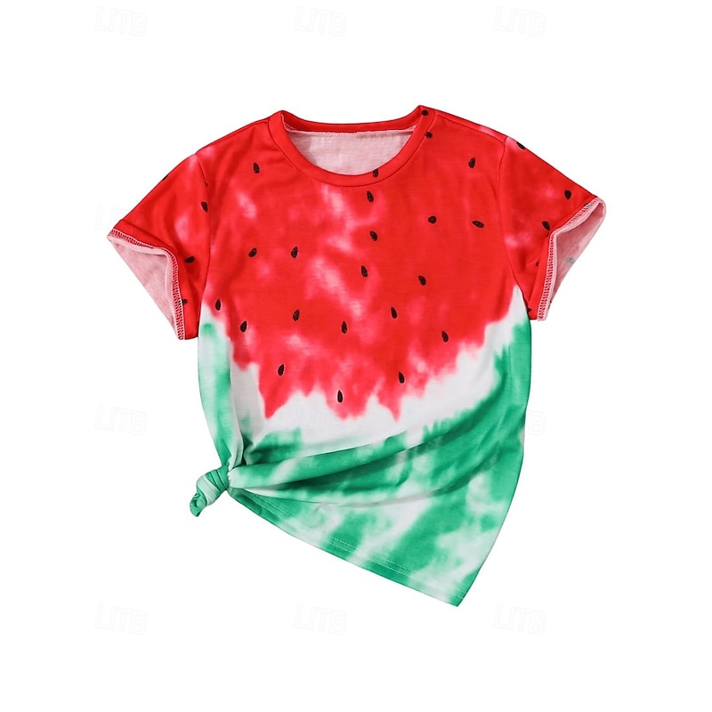 Kids Girls' T shirt Tie Dye School Short Sleeve Crewneck Daily 4 years+ Summer Pink Red