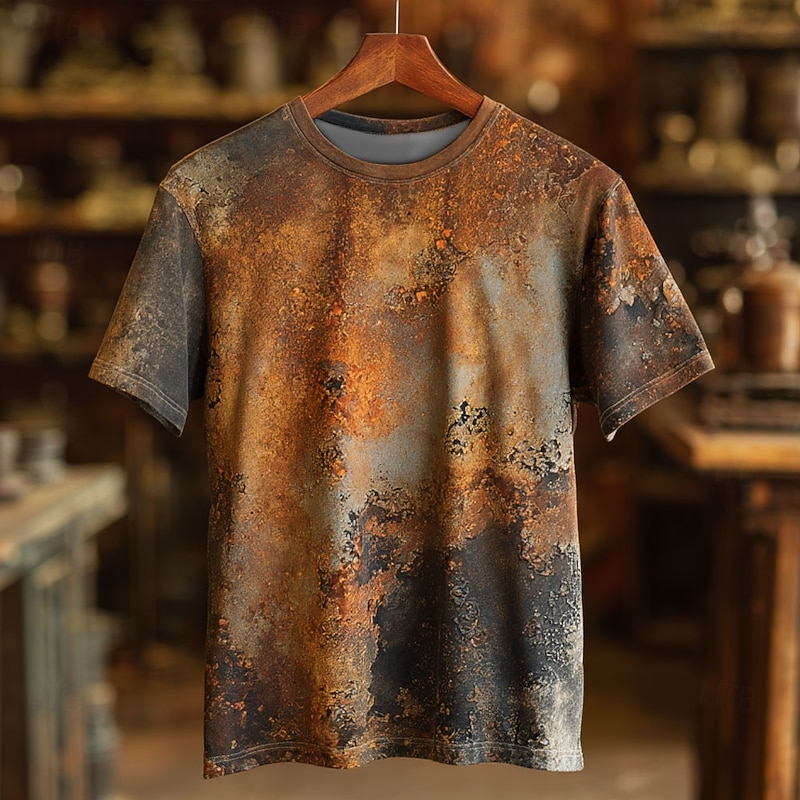 Men's Optical Illusion T Shirt Short Sleeve T shirt 3D Print Crew Neck Shirt Retro Vintage Vintage Retro Party Street Casual Yellow Light Brown Brown Summer Spring All Seasons Clothing Apparel S M L2