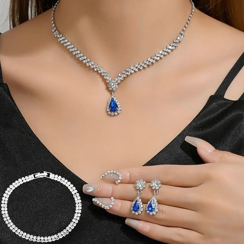 Bridal Jewelry Sets 1 set Zircon Rhinestone 1 Bracelet Earrings Necklace Women's Elegant Stylish Sweet Jewelry Set For Wedding Special Occasion Party Evening Wear