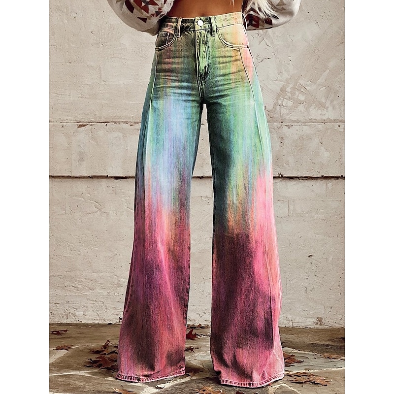 Retro Vintage Boho 1970s Pants Wide Legged Pants Hippie Disco High Waist Floral Faux Jeans Style Fancy Dress Women's Halloween Carnival Music Festival Pride Parade Retro Theme Party Adults' Pants4