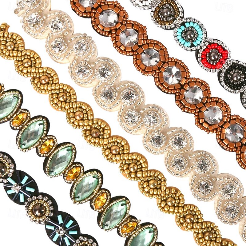 1PC Rhinestone Beaded Headband, Elastic Jewelry Hair Bands for Lady Women Girl Hair Accessories 20-26.8'' Multicolor3
