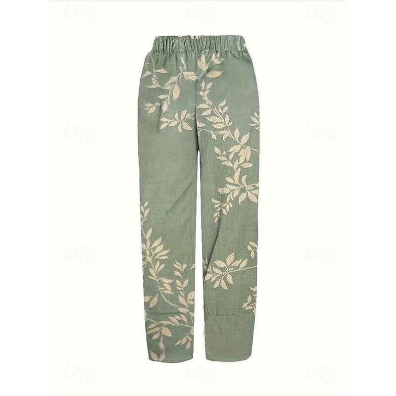 Women's Wide Leg Chinos Baggy Pants Vacation Vintage Ethnic Style Full Length High Waist Floral Graphic Printing Thermal Warm Soft Breathable Micro-elastic Vacation Street Causal Dark-Gray Robin's3