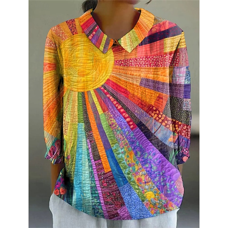 Women's Blouse Long Sleeve Peter Pan Collar Casual Graphic Geometric Daily Stylish Collar Regular Tops Daily Buttons Print Yellow Red Summer Spring3