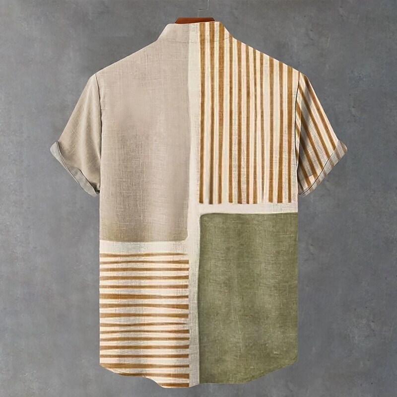 Men's Linen Shirt Popover Shirt Henley Shirt Retro Shirts Vintage Shirt Ethnic Shirt Stripe Vacation Casual Khaki Short Sleeve Mandarin Collar Summer Spring Clothing Apparel2