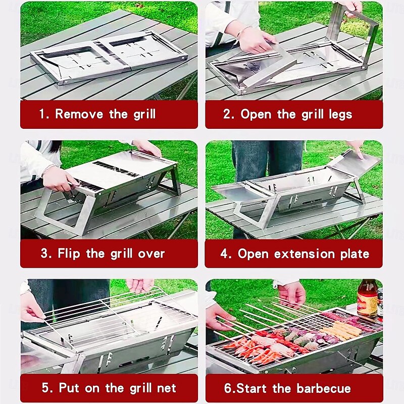 Portable Charcoal Grill, Outdoor Small Grill, Folding Stainless Steel 304 Grill for Camping, Backyard, Boat4