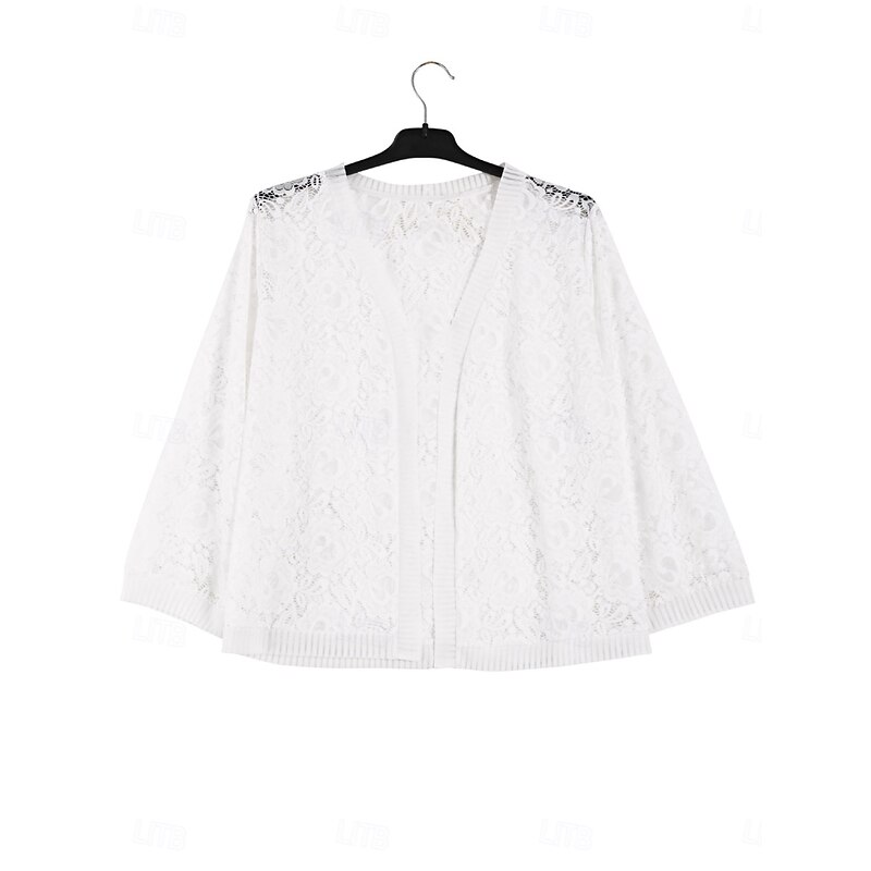 Women's Wrap Elegant Sun Protection Long Sleeve Lace Wedding Wraps With Pure Color For Wedding Summer4