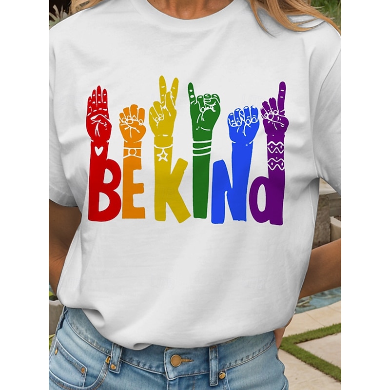 LGBT Pride Parade Pride Raindow Women's T Shirt Cotton Shirt Graphic Rainbow Letter Vintage Stylish Classic Short Sleeve Crew Neck Round Neck Regular Tops Daily Print Black White Gray Summer Spring3