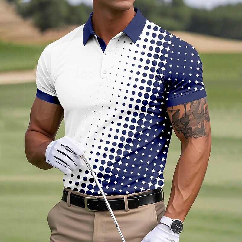 Men's Geometric Pattern Sports Polo Shirts Short Sleeve Polo Shirts Collared Shirts Casual School Outdoor Daily Wear 3D Print Summer Black Red Sky Blue4