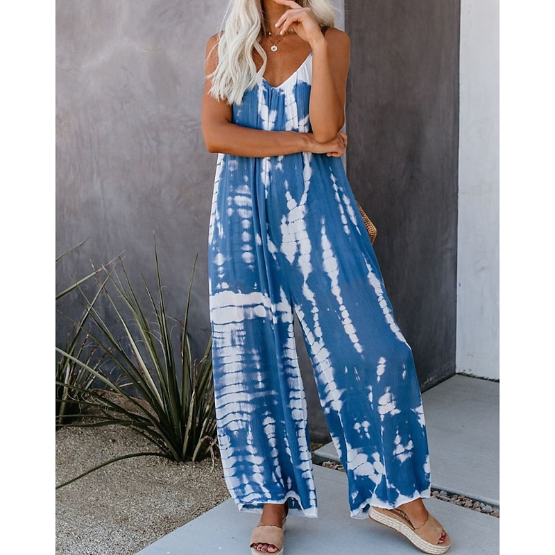 Women's Normal Jumpsuit Streetwear Tie Dye Sleeveless V Neck Pocket Street Daily Regular Fit Yellow Pink Red Summer3