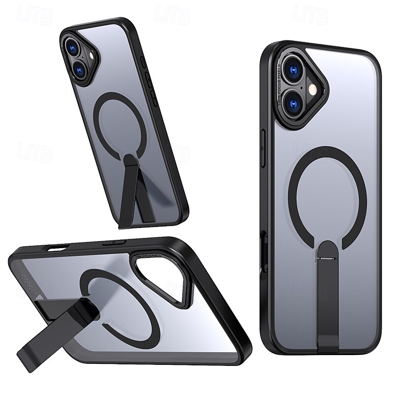 Phone Case For iPhone 17 Pro Max 17 Air 16 15 14 Pro Max Plus 16e 13 12 Pro Max Back Cover Magnetic Adsorption with Stand Holder Translucent Support Wireless Charging TPU Acrylic PC