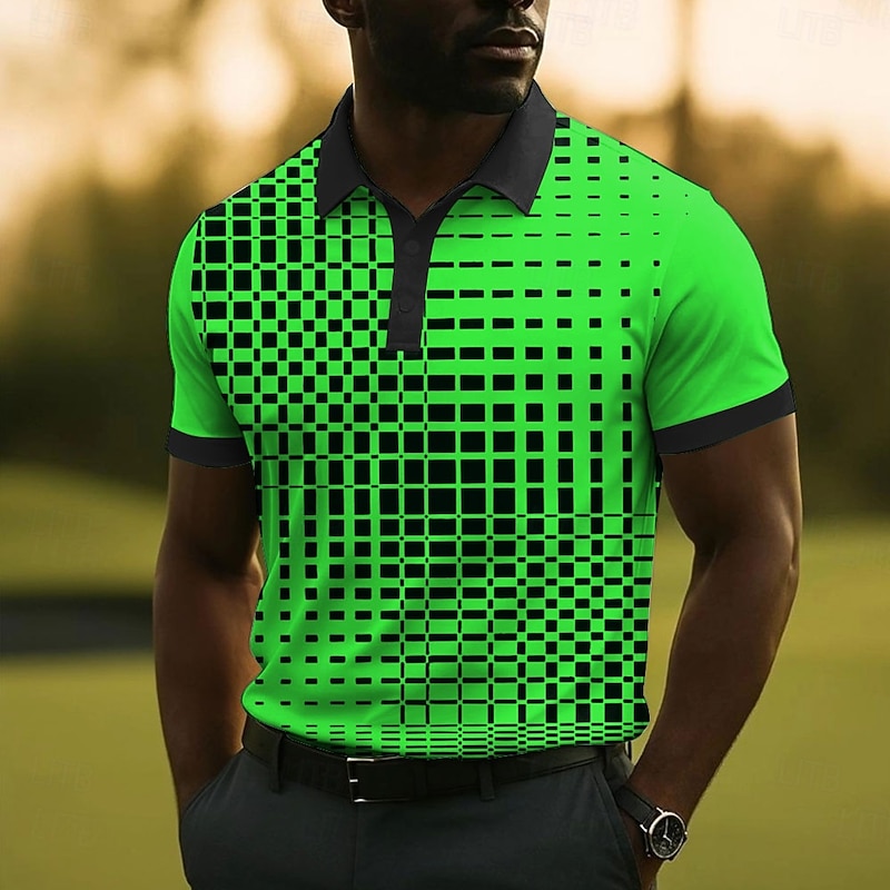 Men's Geometic Polo Short Sleeve Polo Shirts Collared Shirts Casual School Outdoor Daily Wear 3D Print Summer White Yellow Blue3