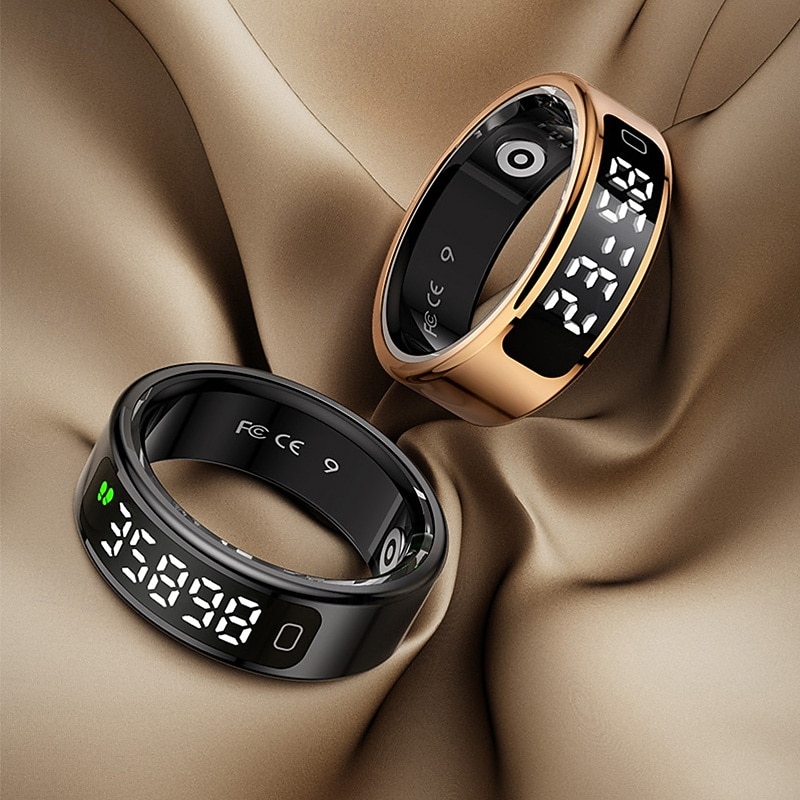 R11C Smart Ring with Touch Display & Charging Case – Heart Rate, Sleep, Blood Oxygen Monitor, Step Tracker, Gesture Control, Waterproof Stainless Steel Fitness Ring