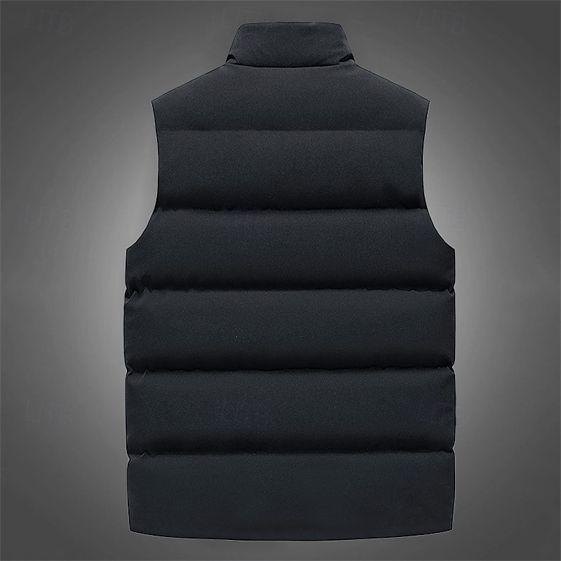 Men's Puffer Vest Gilet Quilted Vest Vacation Daily Date Fashion Casual Fall & Winter Pocket Polyester Warm Comfortable Solid Color Zipper Stand Collar Regular Fit Black Wine Red Blue Vest2