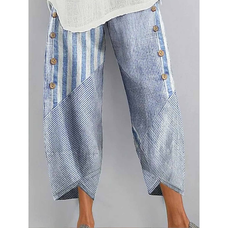 Women's Wide Leg Chinos Baggy Pants Vacation Vintage Ethnic Style Ankle-Length High Waist Graphic Striped Drawstring Patchwork Printing Soft Breathable Micro-elastic Vacation Street Causal Robin's3