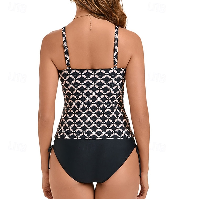 Women's Tankini Two Piece Swimsuit Racerback Swimwear Solid Colored Swimwear Black Wine Breathable Quick Dry Sleeveless - Swimming Surfing Snorkeling Summer2