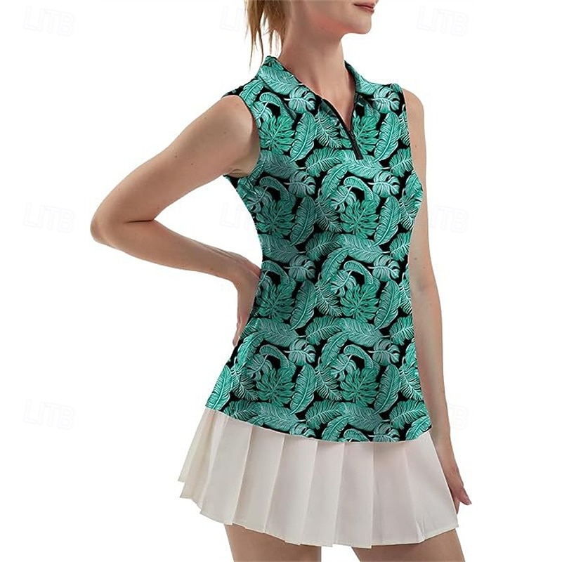 Women's Floral Flamingos Sport Shirt Tennis Shirt Sleeveless Print UPF50+ Quick Dry Tennis Golf Badminton Zip Collar Tee Tshirt Top Blue Green Light Blue Tennis Clothing