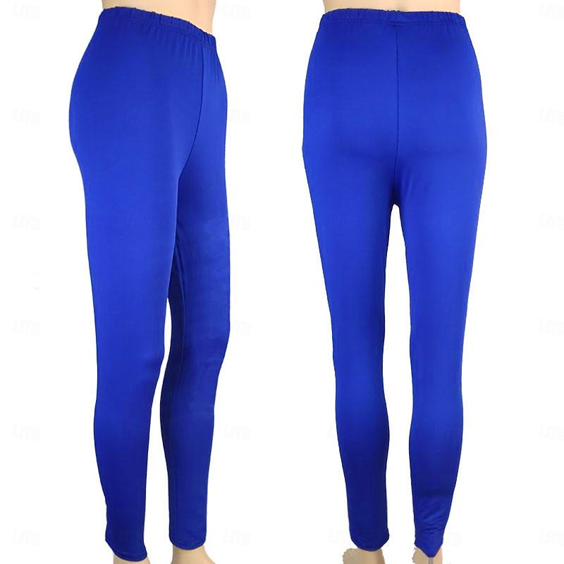 Women's Normal Tights Leggings Cozy Leggings Fashion Tights Full Length Mid Waist Plain Butt Lift Comfort Tummy Control High Elasticity Casual Weekend Lake blue Sapphire Wine Red Ice silk yellow3