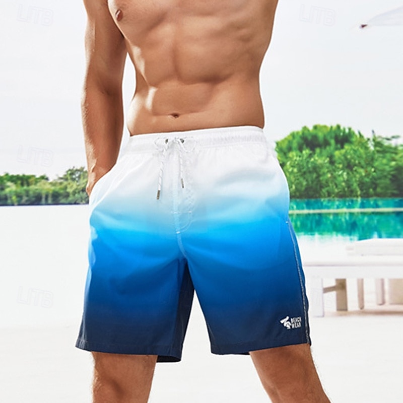Men's Swim Trunks Swim Shorts Board Shorts Gradient Quick dry Breathable Drawstring Elastic Waist Vacation Beach Hawaiian Casual Blue3