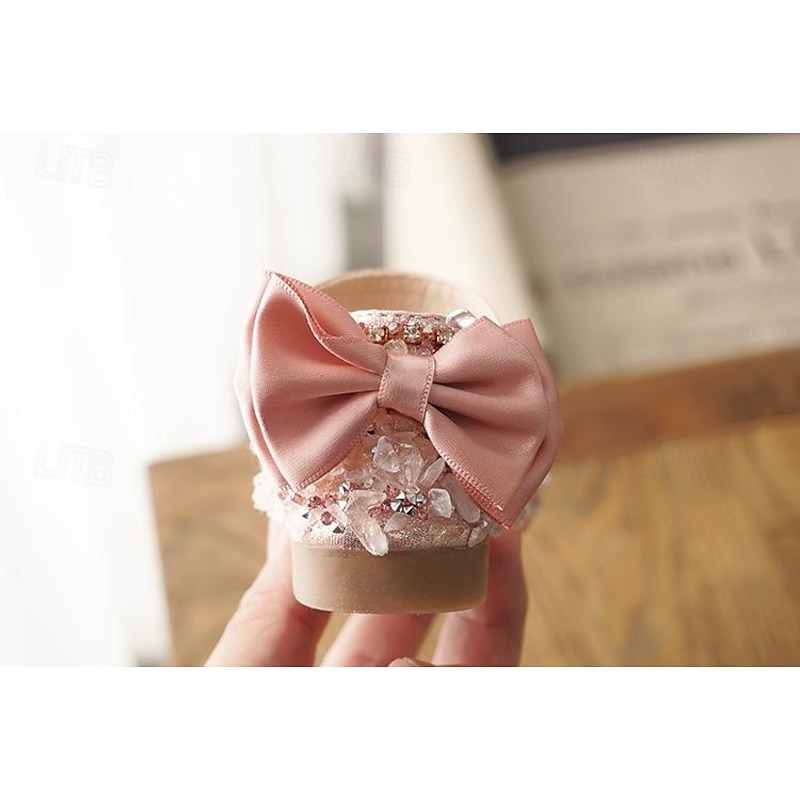 Girls' Sparkly Crystal Flower Girl Shoes with Satin Bow and Hook-and-Loop Strap – Elegant Princess Flats for Weddings, Pageants, and Birthday Parties4