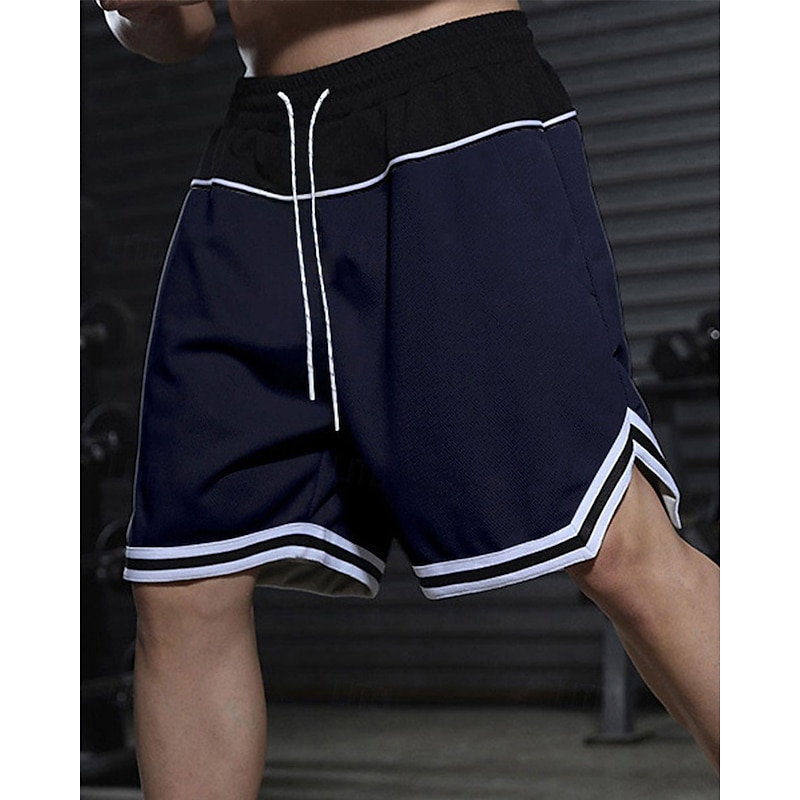 Men's Athletic Shorts Shorts Basketball Shorts Pocket Drawstring Elastic Waist Stripes Comfort Breathable Short Outdoor Sports Classic Casual Black Red4