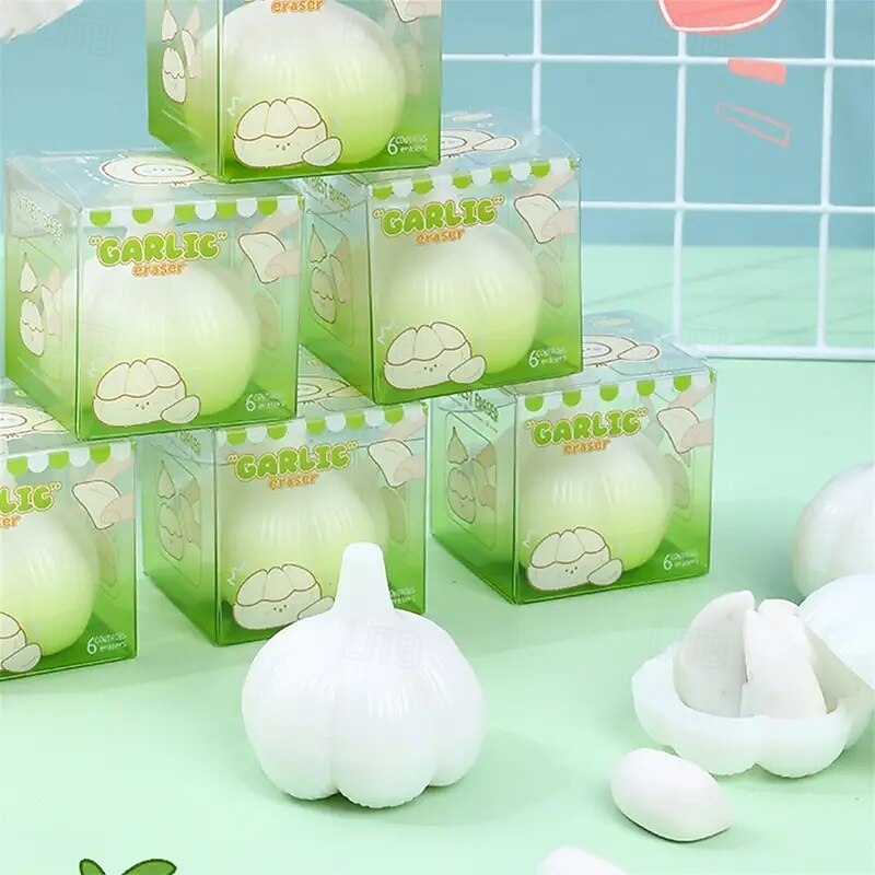 Garlic Clove Eraser with Storage Box, Realistic Design PVC White Eraser for School and Office, Durable, Ideal for Students and Teachers