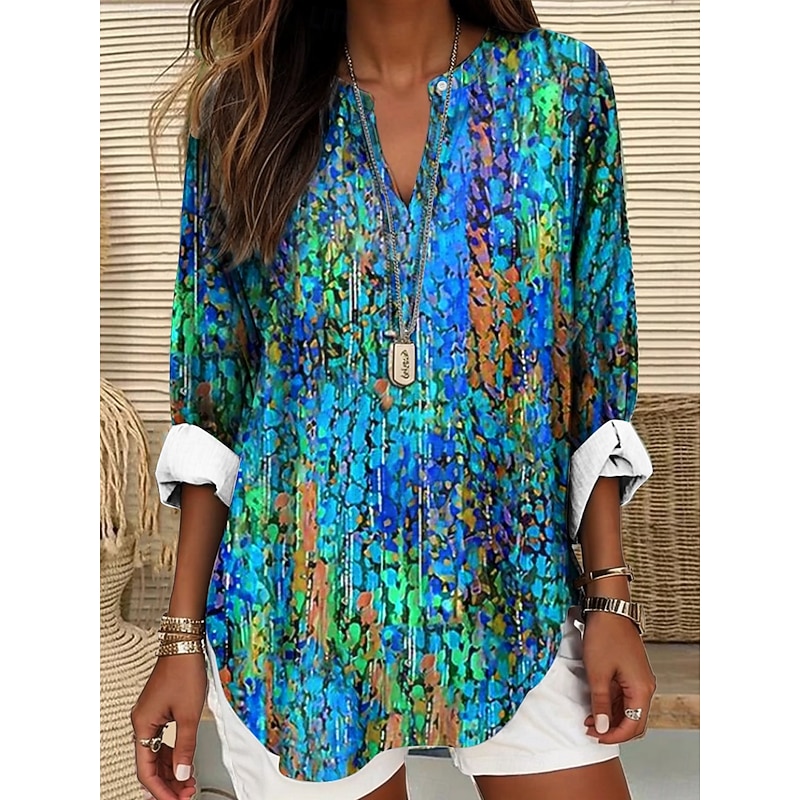 Women's Blouse Tunic V Neck Long Sleeve Boho Casual Tops Floral Graphic Vintage Daily Regular Tops Daily Wear Print Red Blue Purple Green