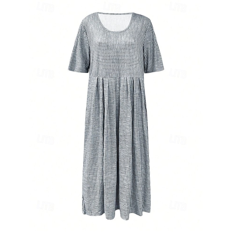 Women's Midi Dress A Line Dress Summer Dress Vacation Casual Daily Holiday Loose Fit Graphic Geometric Striped Half Sleeve Crew Neck Blue Gray Summer3