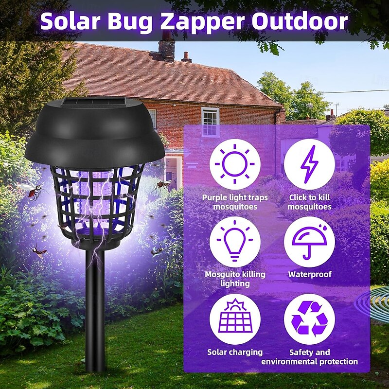 Solar Bug Zapper Waterproof Outdoor Mosquito Zapper Killer and Lighting Repellent Lamp for Indoor Outdoor Use Garden Patio Purple and White Light2